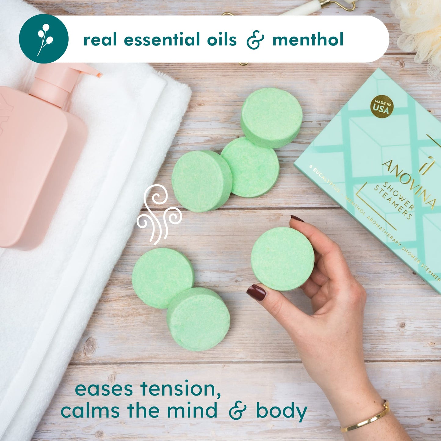 Anovina 12XL Eucalyptus Shower Steamers – Made in USA with Menthol for Aromatherapy. Enjoy a Spa-Like Shower Experience!