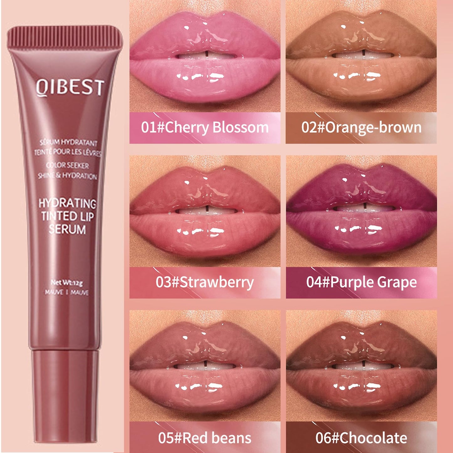 LuckNest Tinted Lip Serum Gloss – Hydrating Lip Plumper with Natural Shine, Nourishing Hydration with Polypeptide Non-Sticky, Long-Lasting Color, Moisturizing Lip Makeup (6Pcs)