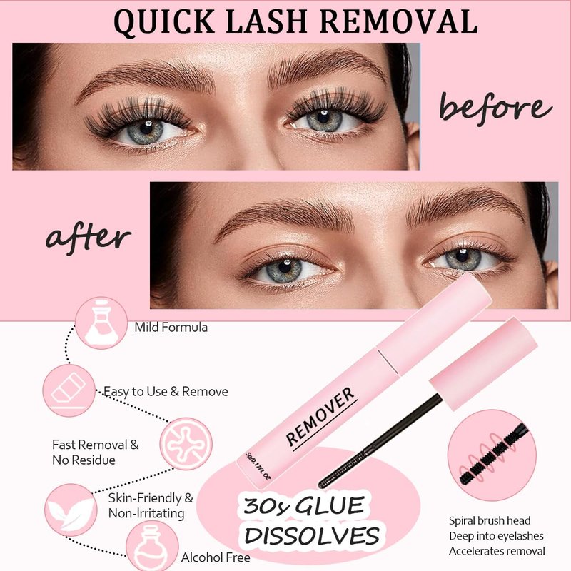 Lash Bond and Seal Kit 4 Pcs DIY Lash Extension with Waterproof Lashe Cluster Glue 72h Hold and Seal Lash Remover Tweezers Portable Eyelash Brush with Cap for Eyelash Extensions Beginners