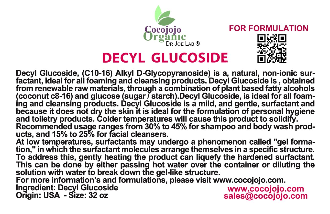 Decyl Glucoside Natural Surfactant - Plant-Derived Soap Making Ingredient | 32 Oz