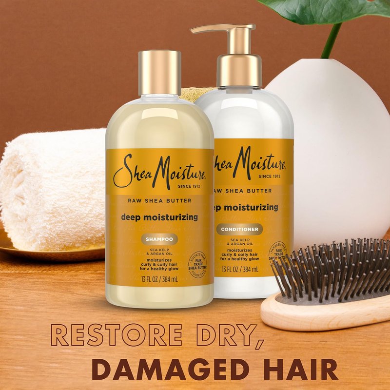 SheaMoisture Deep Moisturizing Shampoo & Conditioner Set - Raw Shea Butter, Sea Kelp & Argan Oil | 13 Oz Each
