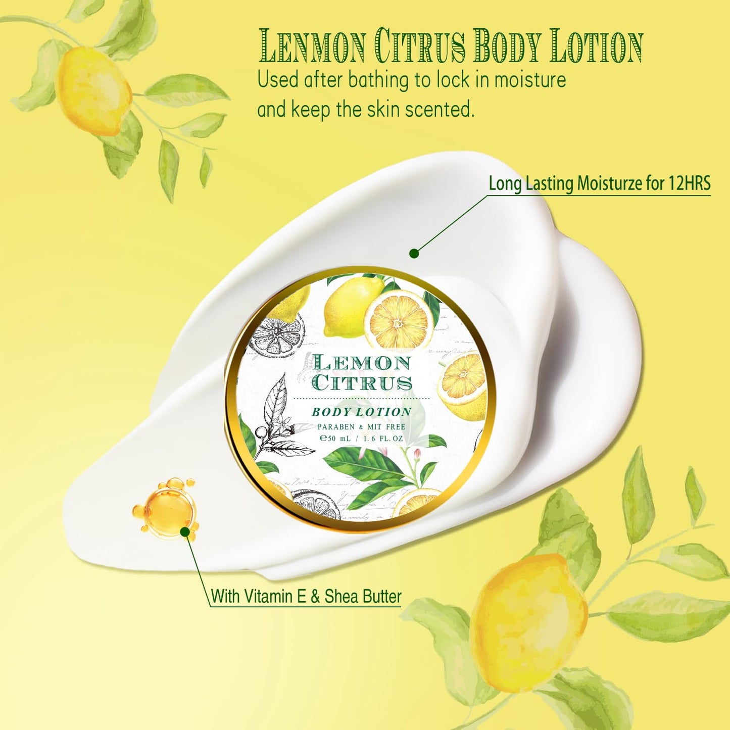 Bath Gift Set, Lemon Citrus Spa Gift Basket for Women, Includes Shower Gel, Bubble Bath, Body Lotion, Bath Frizzes 8 Pcs, Great Gift Idea for Her Birthday