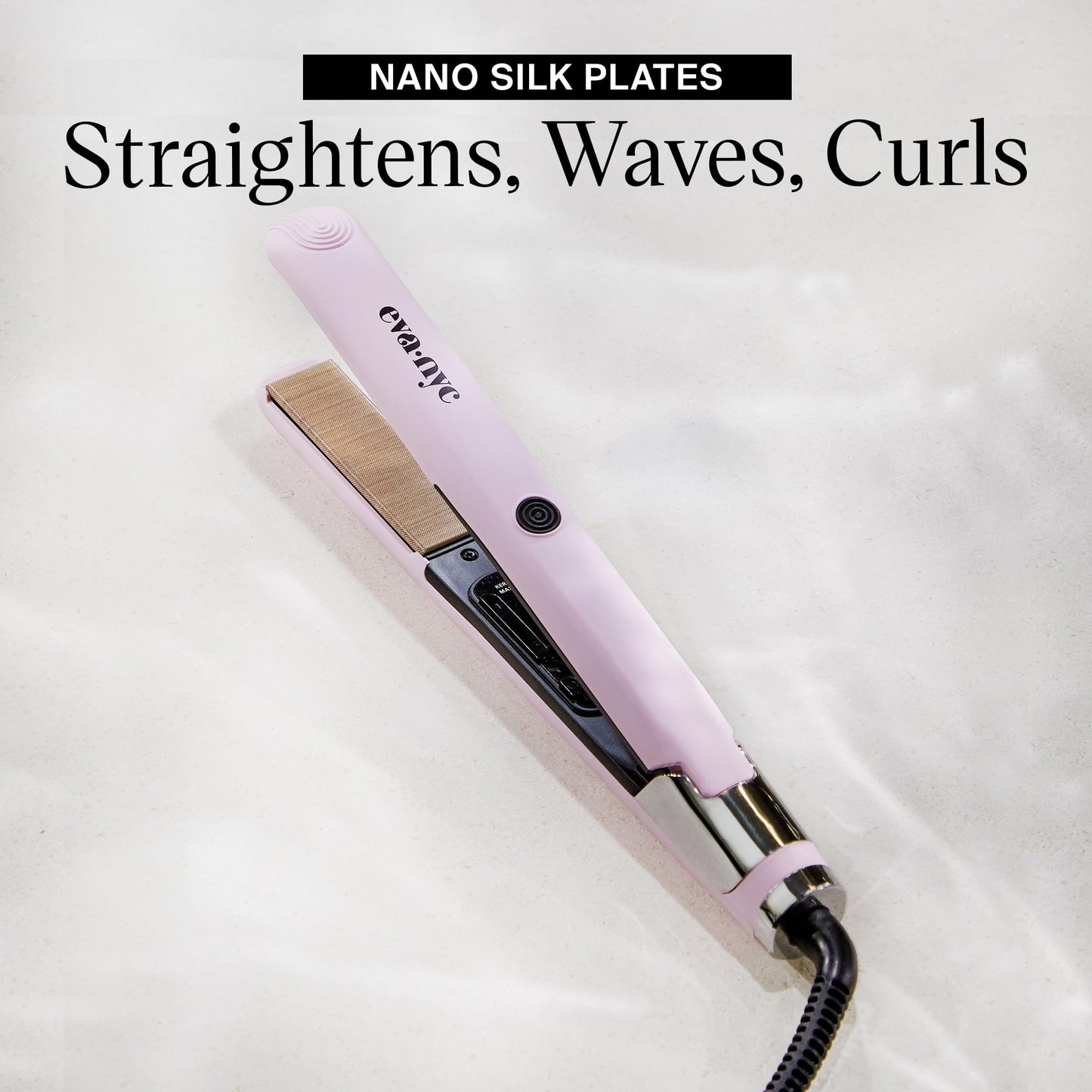 Eva NYC Healthy Heat Nano Silk Flat Iron - 1-Inch Lavender Hair Straightener with Curling Function, Ceramic Plates and Adjustable Temperature