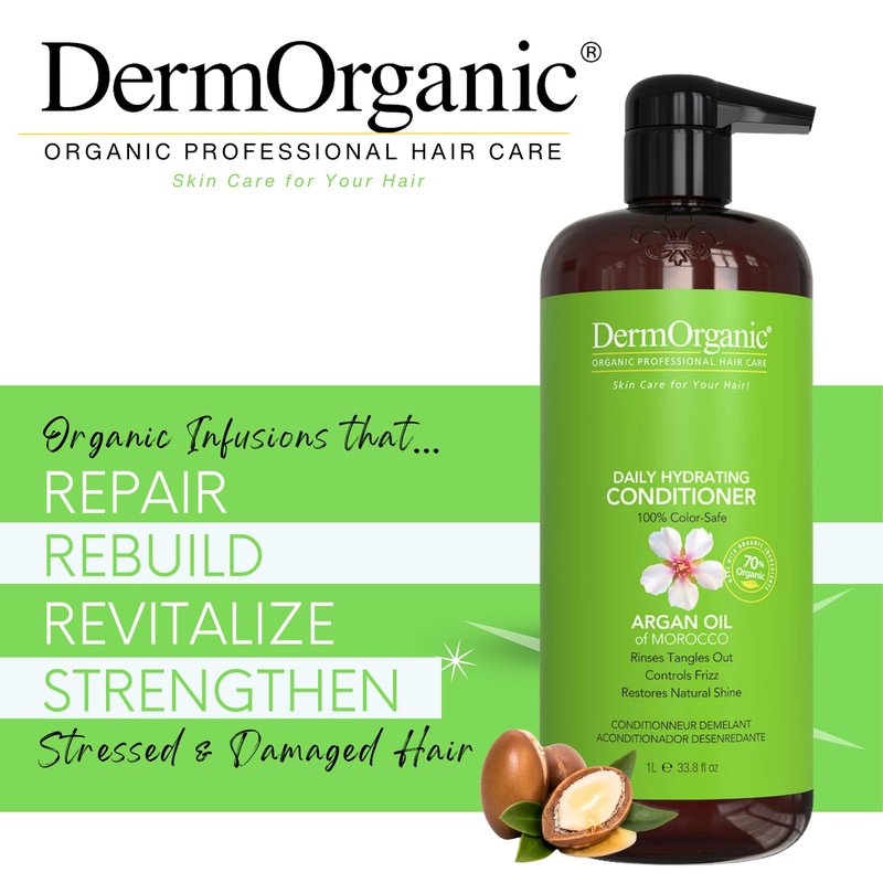 DermOrganic Daily Hydrating Conditioner for Dry Hair - Rinses Out Tangles, Controls Flyaways, Smooths and Softens, 33.8 oz