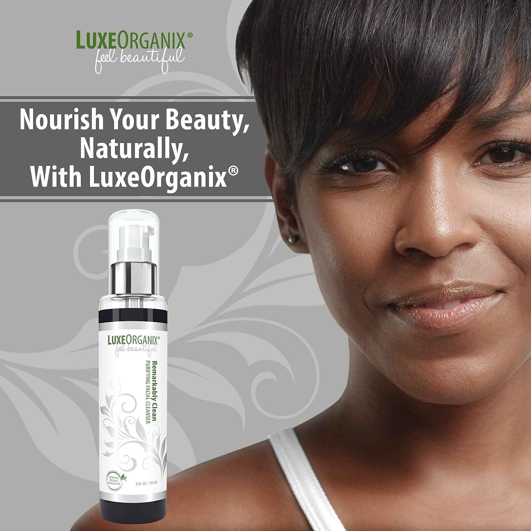 LuxeOrganix Purifying Organic Face Wash for Oily Skin with Bamboo Charcoal, Vitamin C, Aloe Vera, and Silicone Scrubby (5 oz)