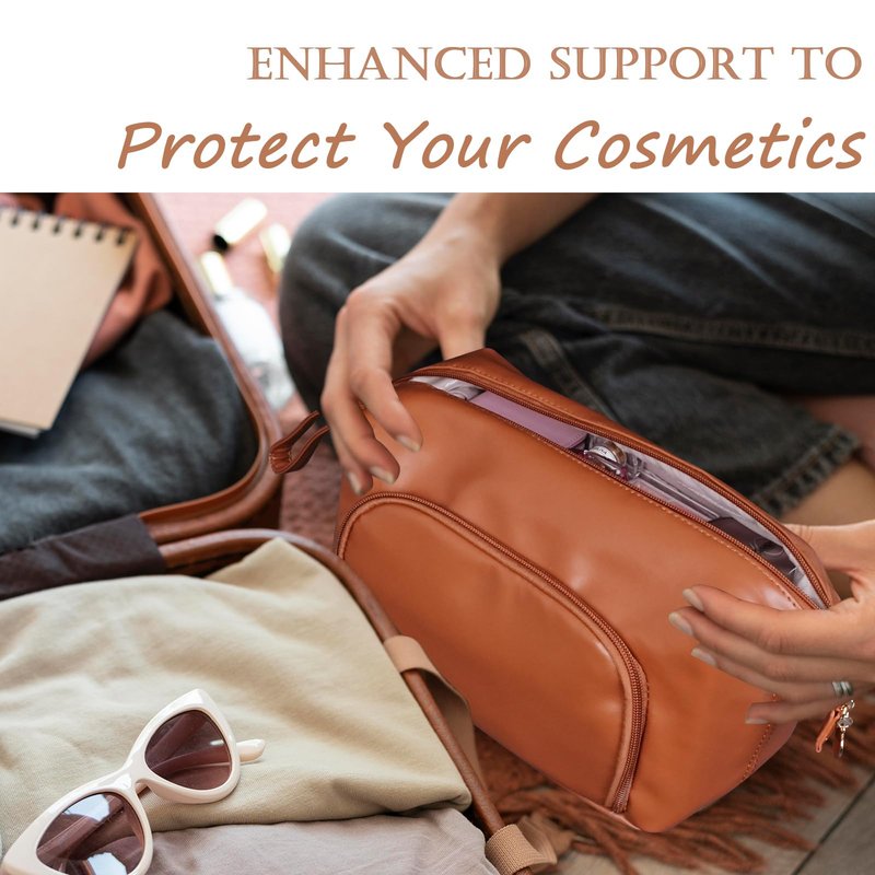CHATSZ Makeup Bag for Women, Waterproof Cosmetic Bags, Travel Toiletry Bag, Makeup Bag Organizer with Divider and Handle, Wide-Open Cosmetic Case Portable (Brown)