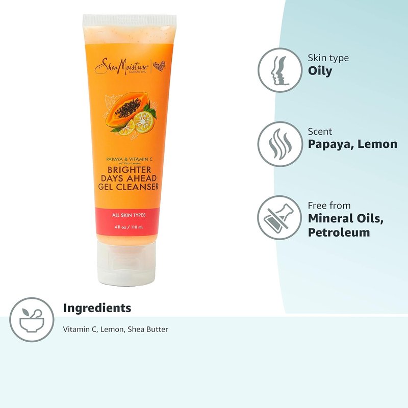 SheaMoisture Gel Cleanser - Papaya & Vitamin C for Dull, Uneven Skin Tone | 4 oz (Pack of 2)