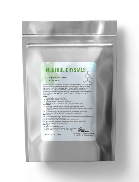 Menthol Crystal Cosmetic Grade - 8 Oz / 226 Grams - Menthol Crystals Organic 100% Pure Peppermint Extract for DIY Cosmetics - Menthol Crystals for Shower Steamers,Creams & Soaps by Talsen Chemicals