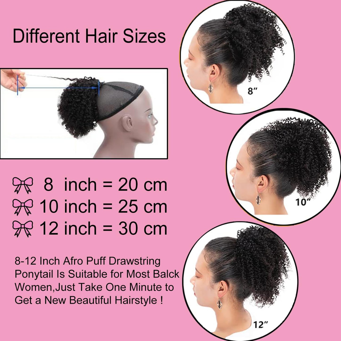 VADES Dark Brown Drawstring Ponytail for Black Women Color #2 Clip in Hair Extensions Kinky Curly Ponytail Extension Human Hair Fake Hair Ponytail 8 inch Short Hair Extension for Black Women