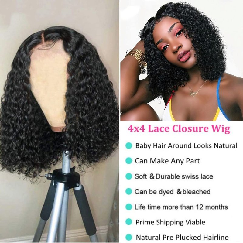 SODLIS Lace Closure Wigs Human Hair Pre Plucked with Baby Hair Brazilian Virgin Deep Wave Lace Front Wigs for Black Women Hair Wigs Natural Color (10 Inch)