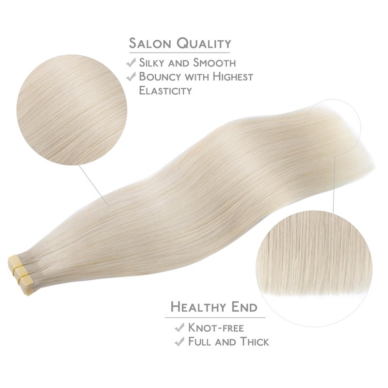 WENNALIFE Tape in Hair Extensions Human Hair, 20pcs 50g 18 inch Platinum Blonde Remy Hair Extensions Straight Human Hair Tape in Extensions Skin Weft Tape Extensions Human Hair