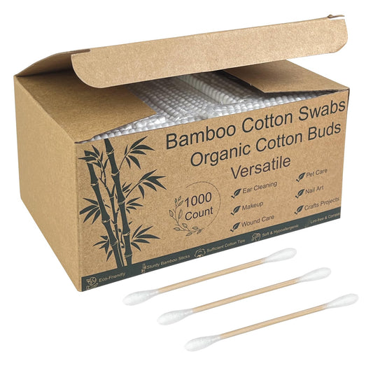 Garrelett 1000 Count Natural Bamboo Cotton Tips, Organic Biodegradable Swab