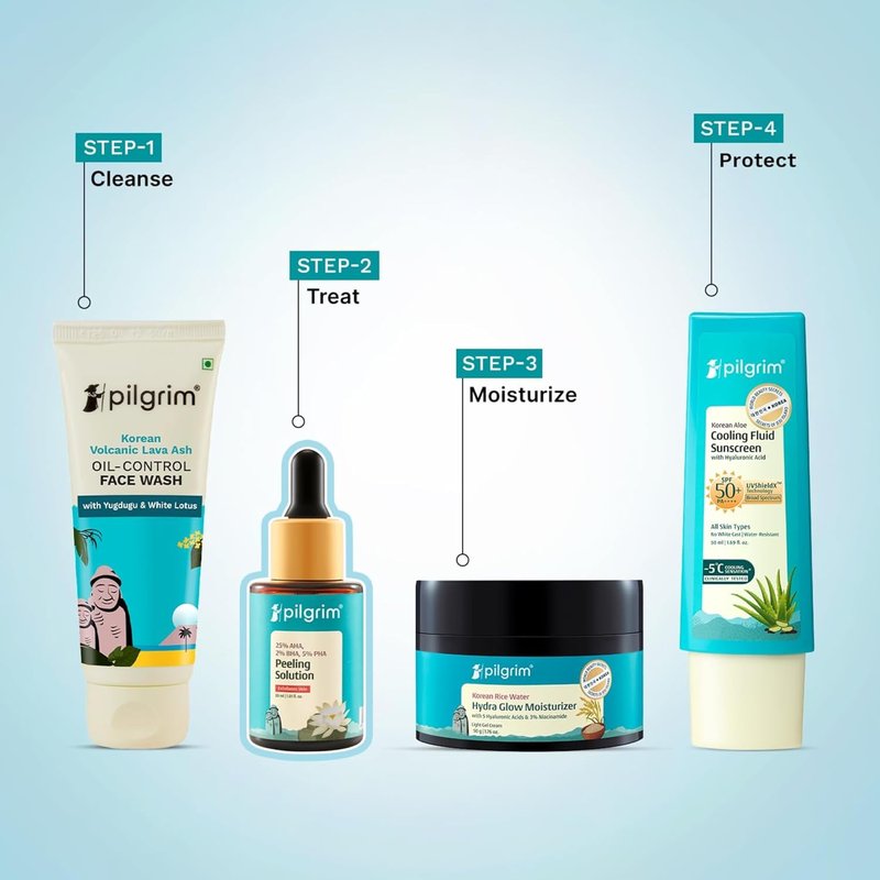 Pilgrim AHA BHA PHA Peeling Solution - Exfoliant for Radiant Skin | Deep Cleansing Facial Peel | 1.01 Fl Oz (30ml)