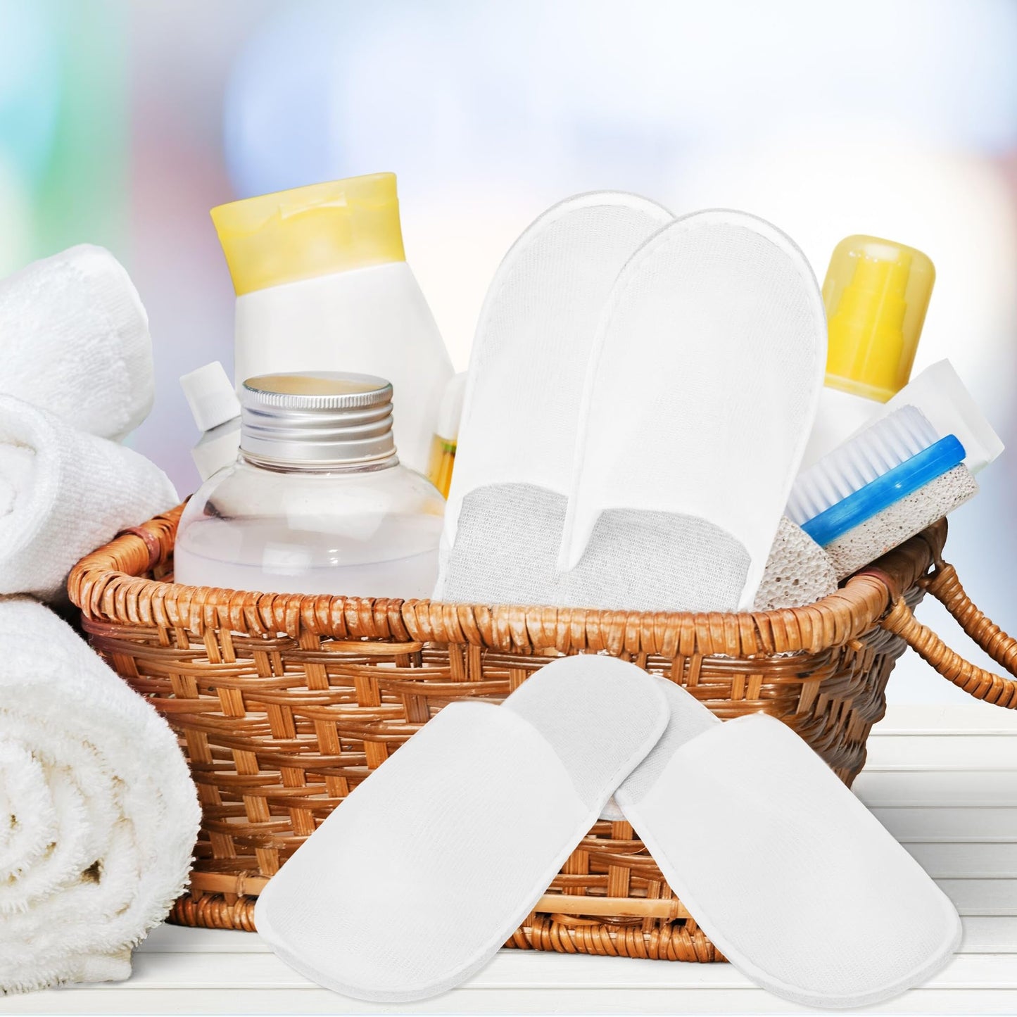 50 Pairs Disposable Slippers for Guests White Non-Slip Cotton Slippers Bulk for Women Men Hotel Spa Travel Shoeless Home