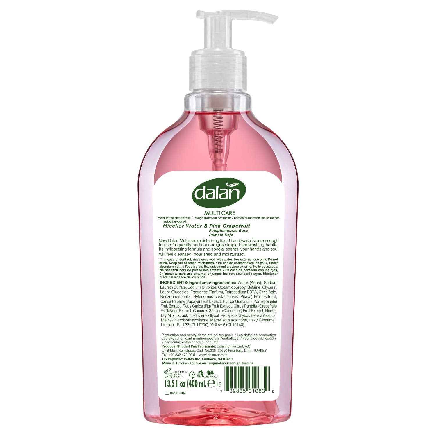 Dalan Pink Grapefruit Multicare Ultra Moisturizing Liquid Hand Soap for Normal and Dry Hands Fresh Clean and Soft Feeling (13.5 Fl Oz / 400 mL (Pack of 3))