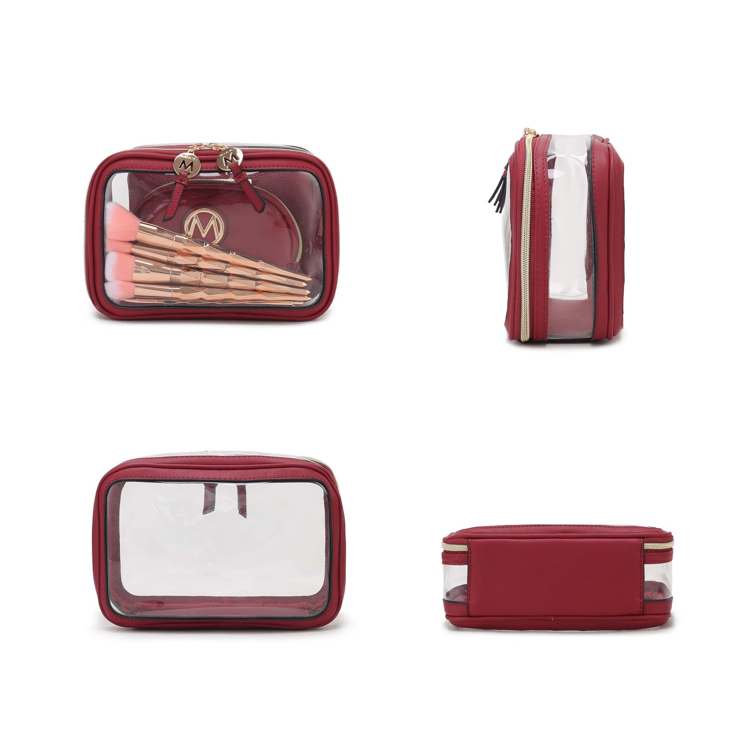 MKF Collection 3PCS Stylish Cosmetic Bag Portable Makeup Travel Organizer Case With 7 Makeup Brushes by Mia K