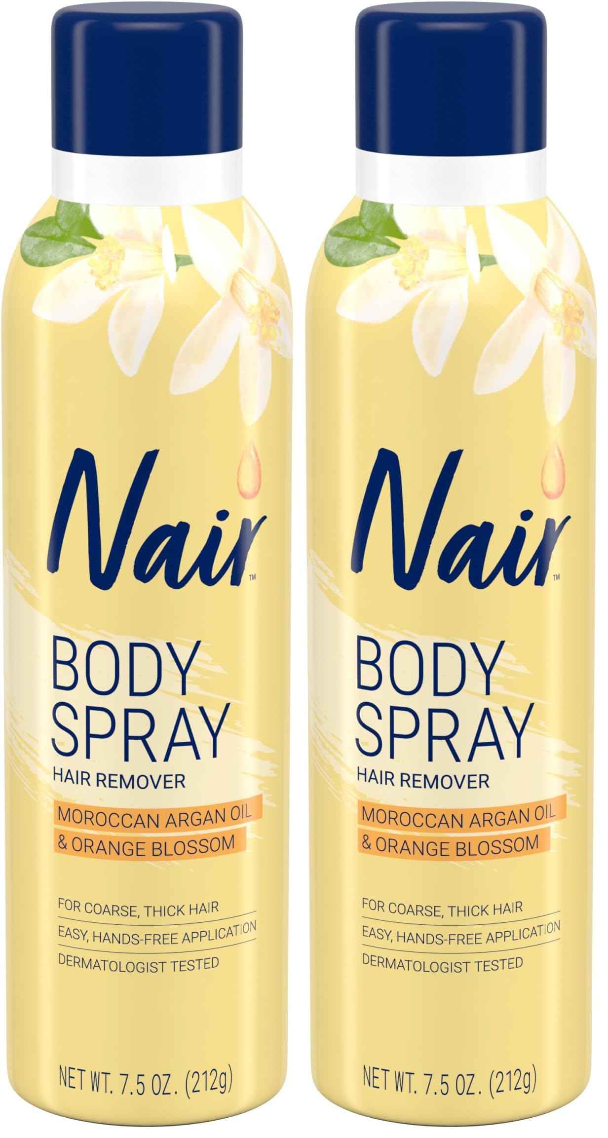 Nair Hair Remover Body Spray, Arm, Leg and Bikini Hair Removal Spray, 7.5 Oz Can (Pack of 2)
