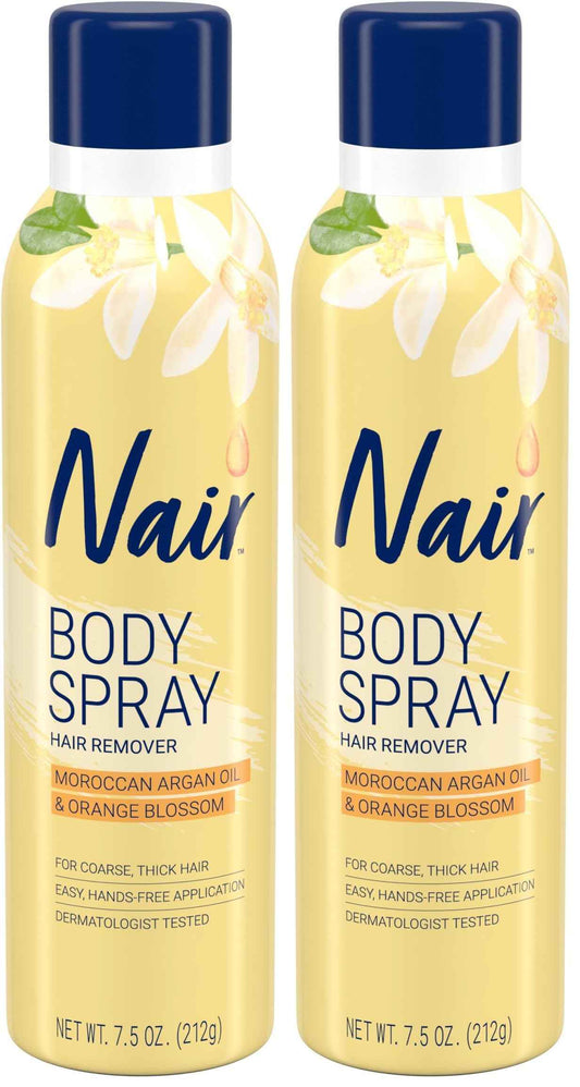 Nair Hair Remover Body Spray, Arm, Leg and Bikini Hair Removal Spray, 7.5 Oz Can (Pack of 2)
