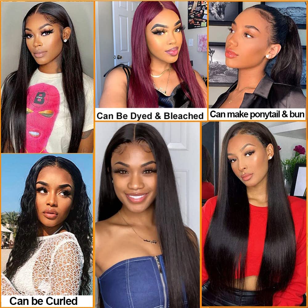 QTHAIR Straight HD Lace Frontal Human Hair 18A Brazilian Straight Human Hair Ear to Ear 13x4 Swiss Lace Frontal(14",Natural Color) Pre Plucked Natural Hairline with Baby Hair