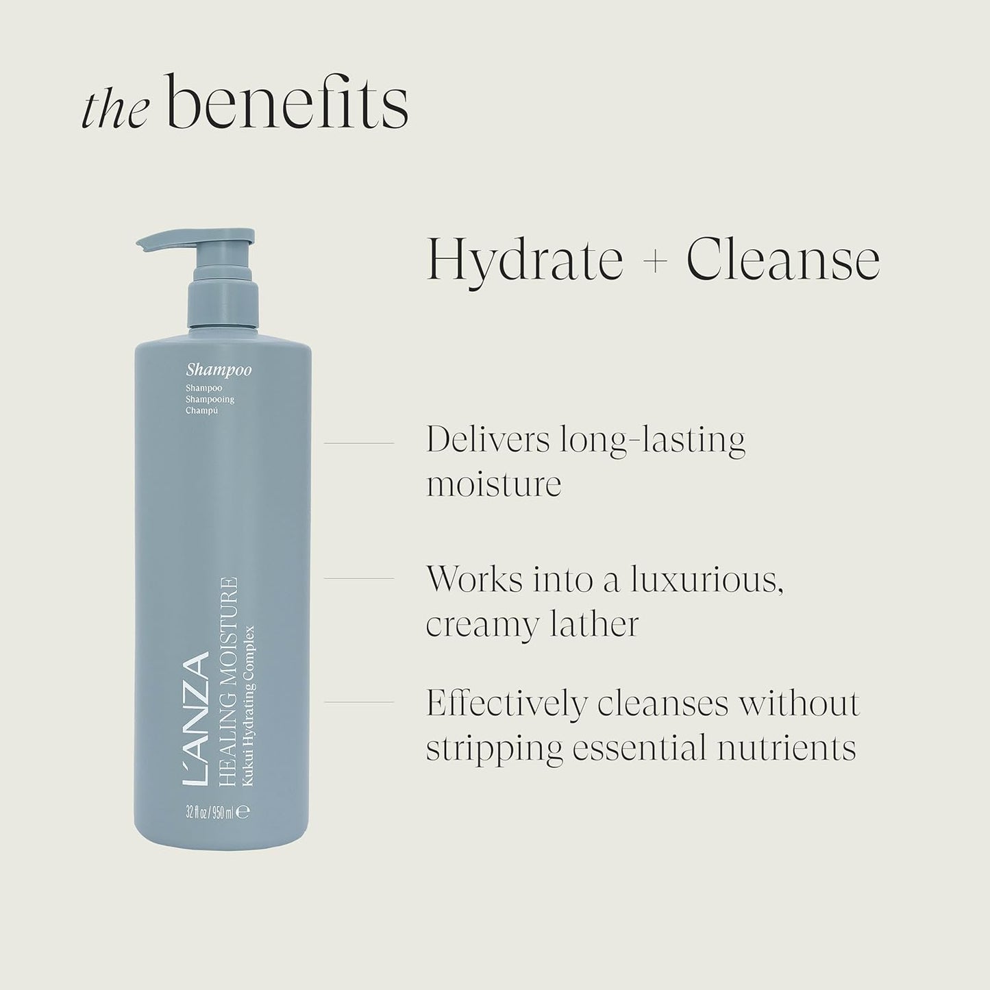 L'ANZA Healing Moisture Shampoo - Deep Hydration & Anti-Frizz Formula | Color Safe, Sulfate Free, Restores Elasticity