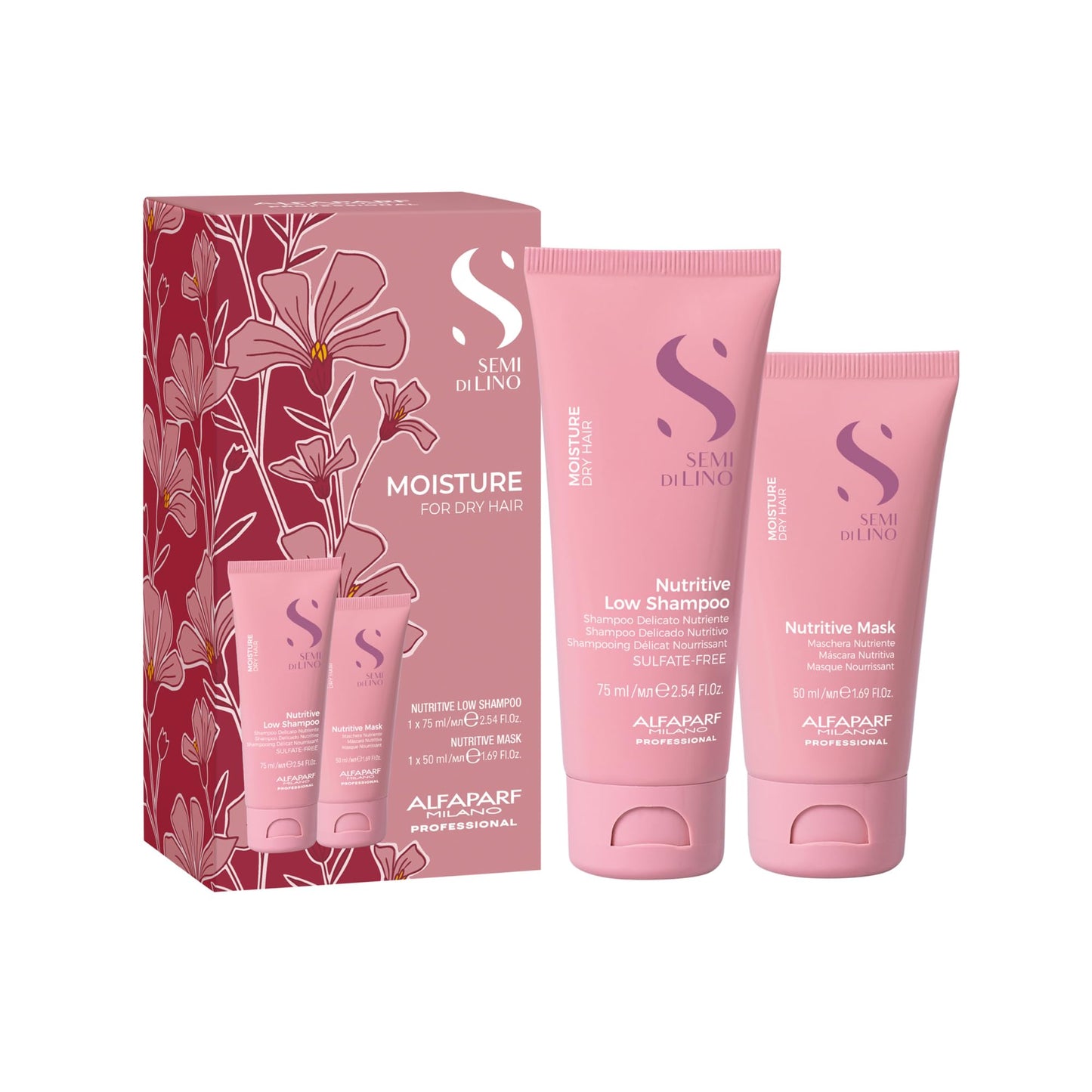 Alfaparf Milano Semi di Lino Moisture Travel Size Shampoo and Hair Mask Set for Dry Hair - Sulfate Free - Hydrating - Moisturizing - Nourishing