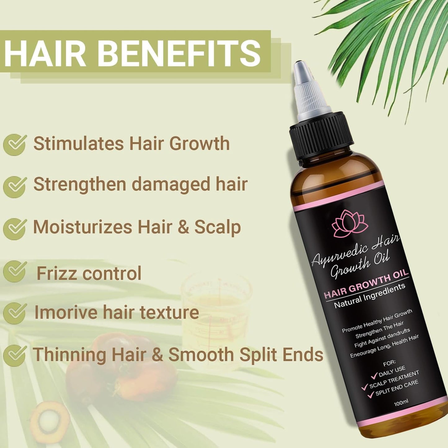 Lifewitqueenp Hair Care Growth Oil, Queenp Ayurvedic Hair Growth Oil, Lightweight for All Hair Types (1pcs)