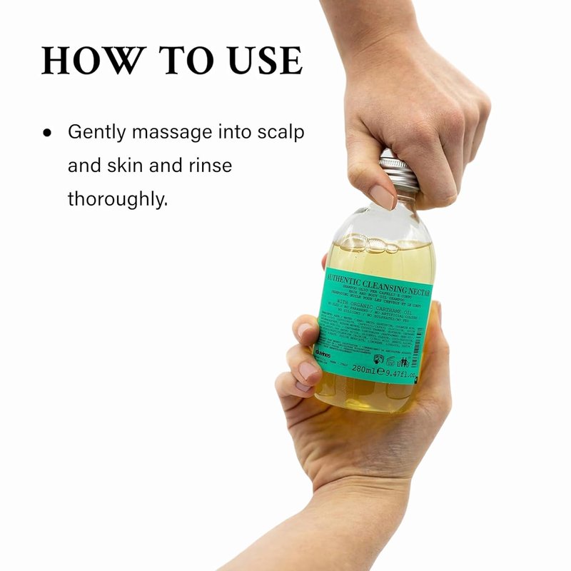 Davines Authentic Cleansing Nectar - Multi-Functional Shampoo & Body Wash | Gentle Oil-Based Cleanser with 98% Natural Ingredients, 9.47 Fl Oz