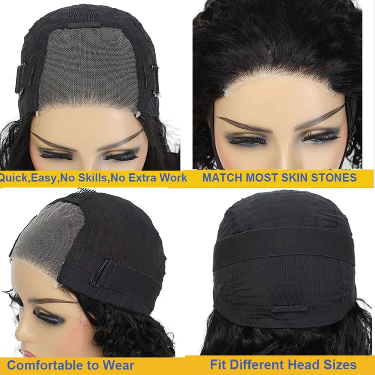 Maytune Wear and Go Glueless Wigs Human Hair Pre Plucked Pre Cut Deep Wave Bob Wigs for Black Women 4x4 Glueless Lace Closure Human Hair Curly Bob Wigs 10 Inch