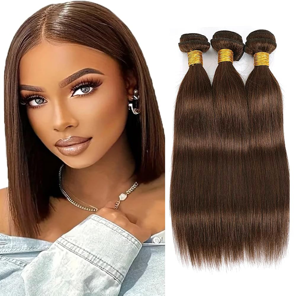 Dark Brown Straight Human Hair Bundles - 10 Inch Double Weft Brazilian Virgin Remy Extensions | Soft & Silky for Black Women