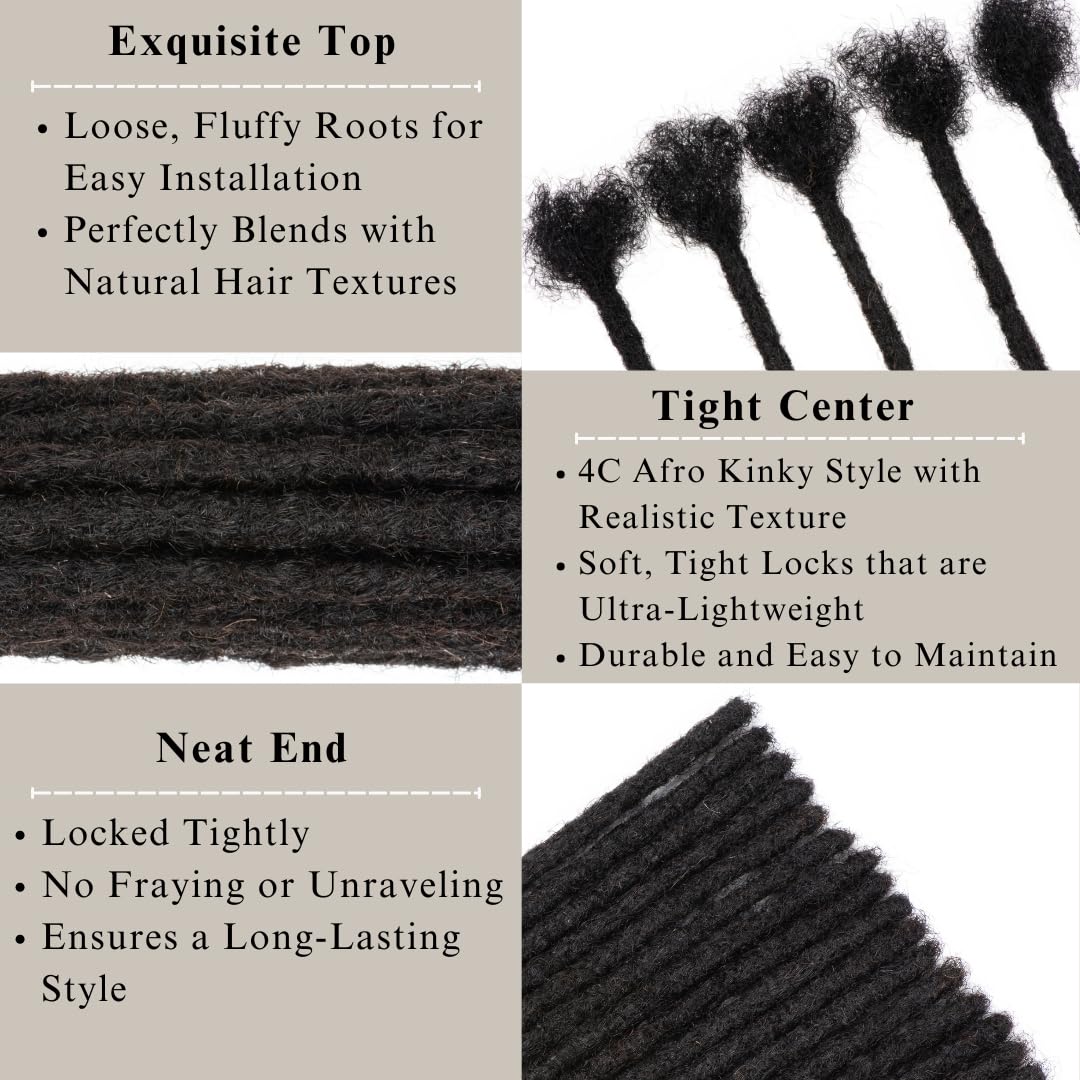 LinkMai 0.2-0.8cm Locs 8-18 I nch 20 Strands 100% Real Human Hair Dreadlock Extensions for Man/Women Permanent Loc Extensions Bundles Can Be Dyed Bleached Curled & Twisted (0.4CM, 1B, 18 INCH)