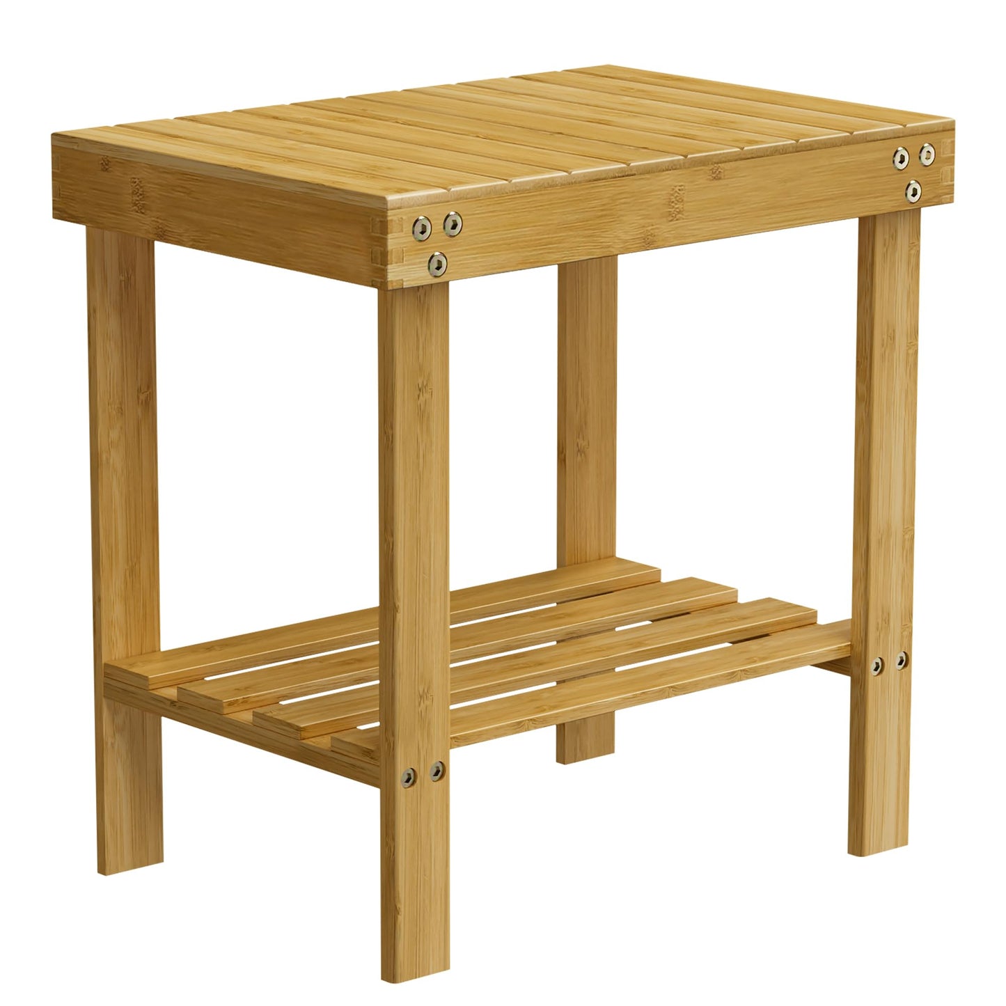 Glavbiku Bamboo Shower Chair, Shower Foot Rest for Adults & Kids, Non-Slip Bath Stool with Storage Shelf, Safe & Stable Wooden Bench for Spa, Bathroom, Bedside, Living Room - White