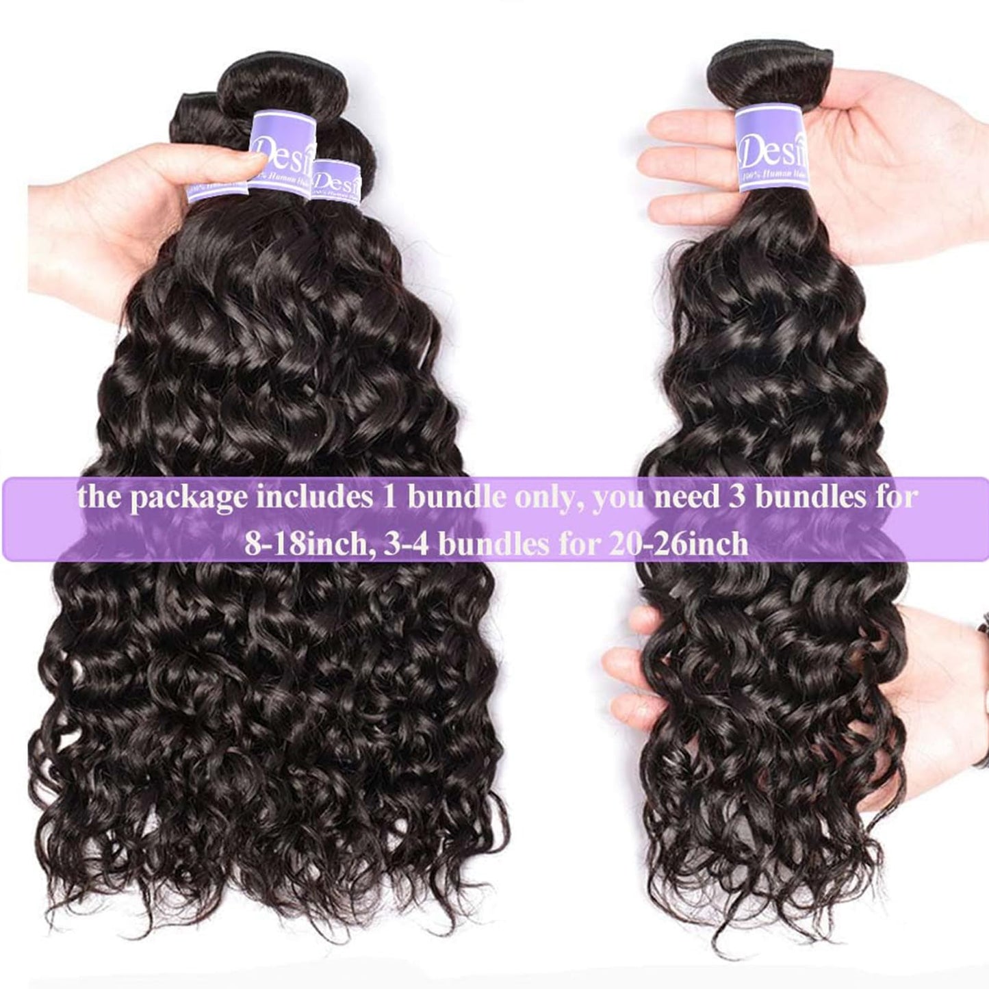 UDesire Water Wave Human Hair Bundles 12A Human Hair Bundles 24 inch Wet and Wavy Hair Double Weft Burmese Curly Hair Extensions for Women