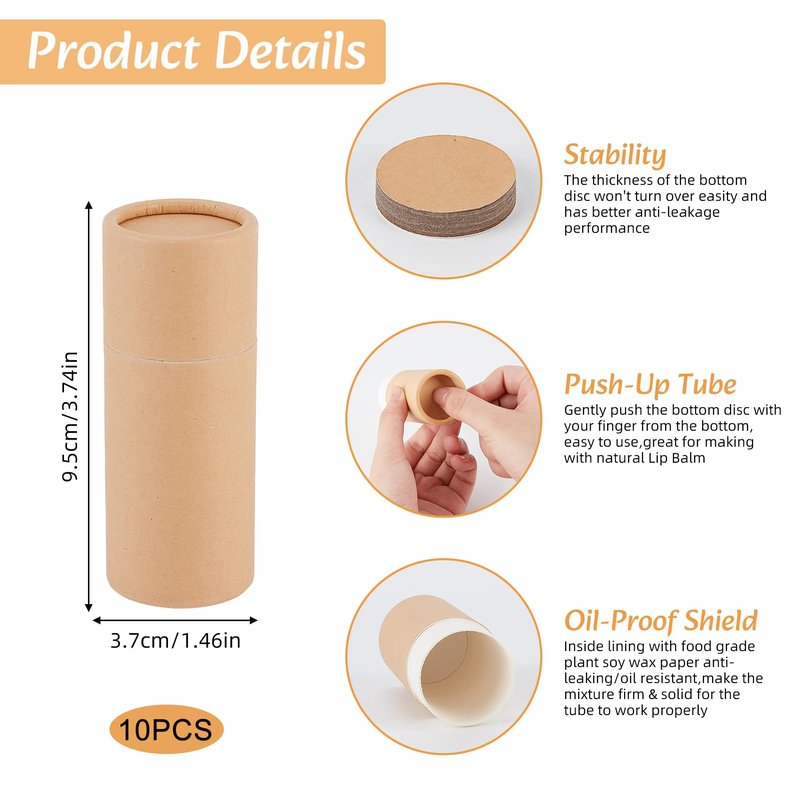 NICENEEDED 10 Pcs 2.1 oz Paperboard Deodorant Tubes, Empty Cardboard Deodorant Containers, Push-Up Style Kraft Paper Jar Tube Round Paperboard Solid Container for DIY Homemade Body Lotion Sticks