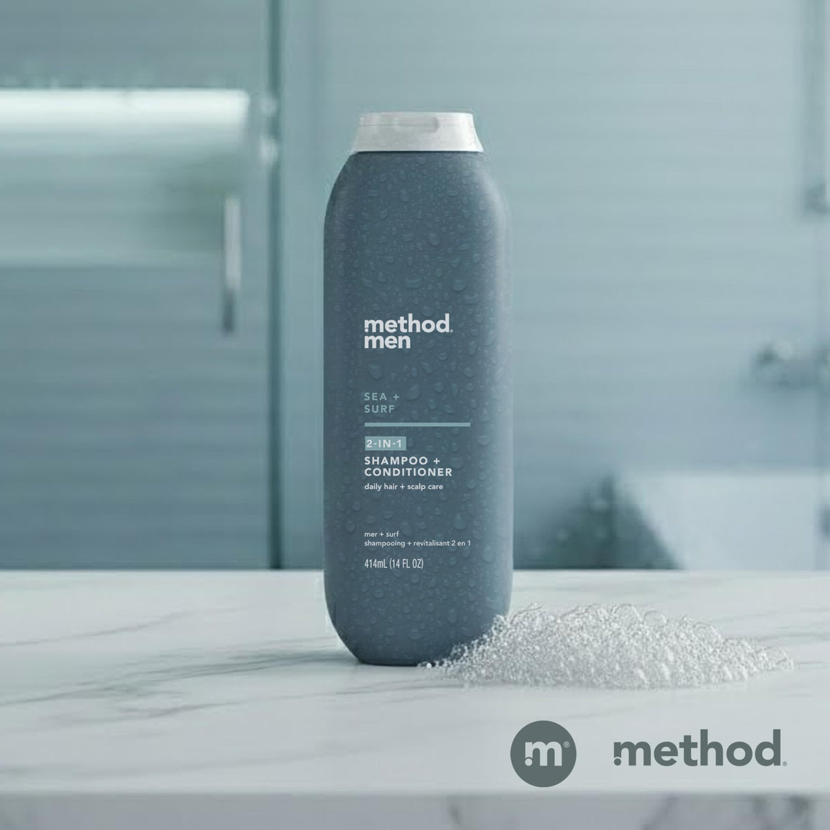 Method Men 2-in-1 Shampoo and Conditioner, Sea + Surf - Cleans and Conditions with Argan and Jojoba Oil - Made without Parabens - 14 oz