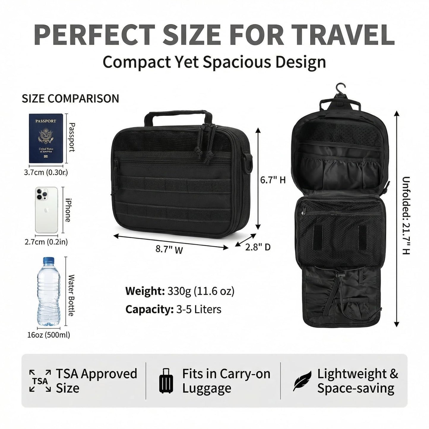 VELVEBAG ﻿Tactical Toiletry Bag for Men, Mens Toiletry Travel Bag, Hanging Dopp Kit Waterproof TravelShaving Hygiene Bag, Bathroom Multi-pocket Organizer, for Short Trips, Camping & Gym, Black