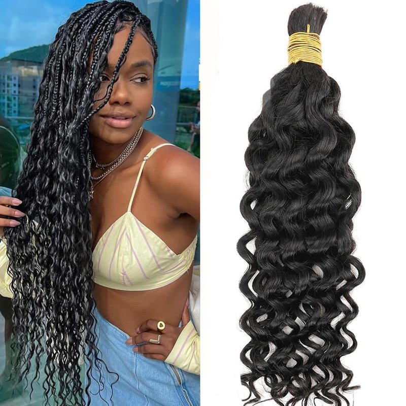 Human Braiding Hair for Boho Braids 12A 18inch Water Wave Bulk Human Hair Extensions for Braiding No Weft Brazilian Virgin Curly Deep Wave Loose Deep Wave Bulk Wet and Wavy 1 Bundle 100g Natural Black