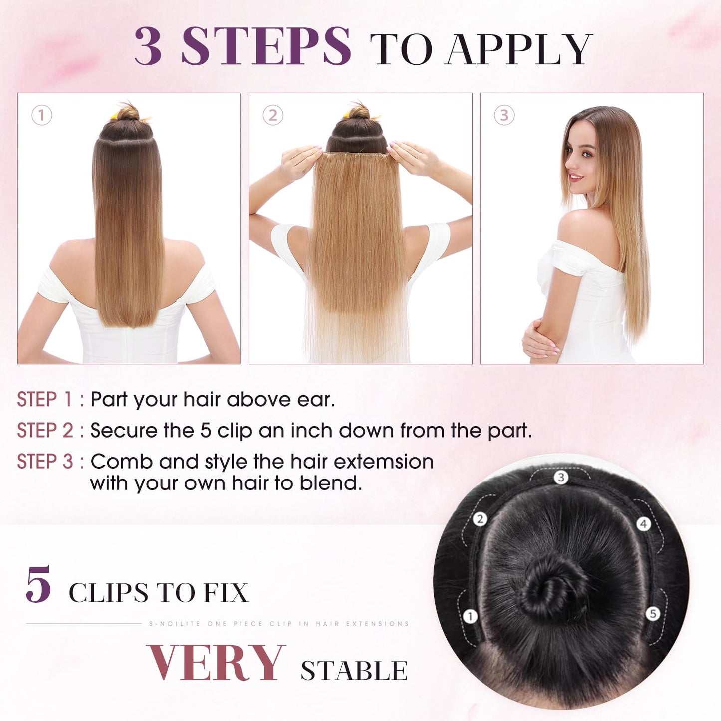 S-noilite Clip in Human Hair Extensions One Piece 5 Clips 3/4 Full Head Clip on Remy Hair Extension For Women Lighter One-Piece Design 20Inch 50g Natural Black