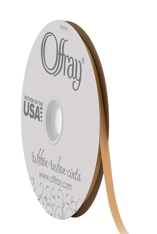Offray 1/4" Wide Double Face Satin Ribbon, 100 Yards, Oatmeal Brown