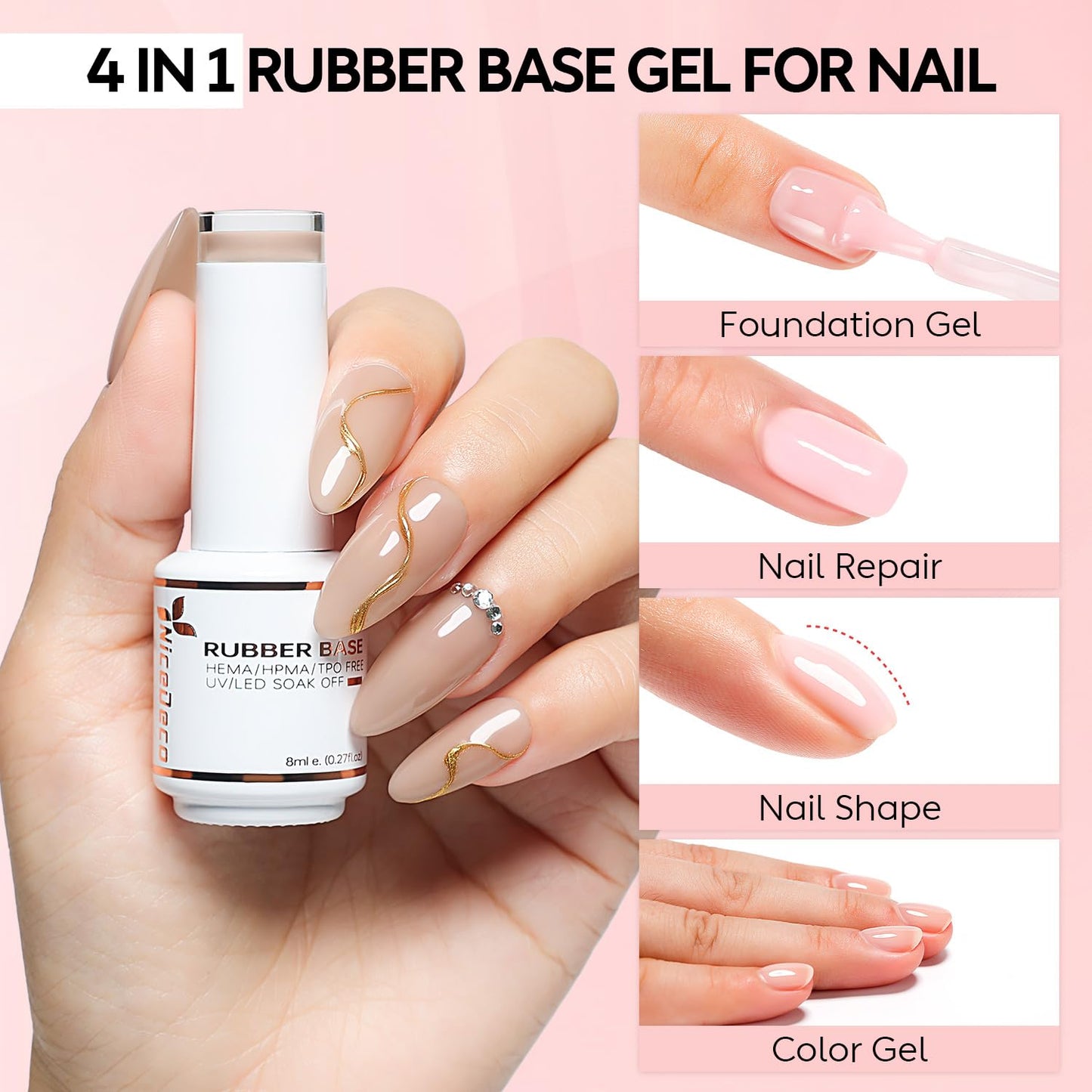 Builder Nail Gel - 7 in 1 Clear Base Gel & Rubber Polish Set | 15ML, 6 Pcs