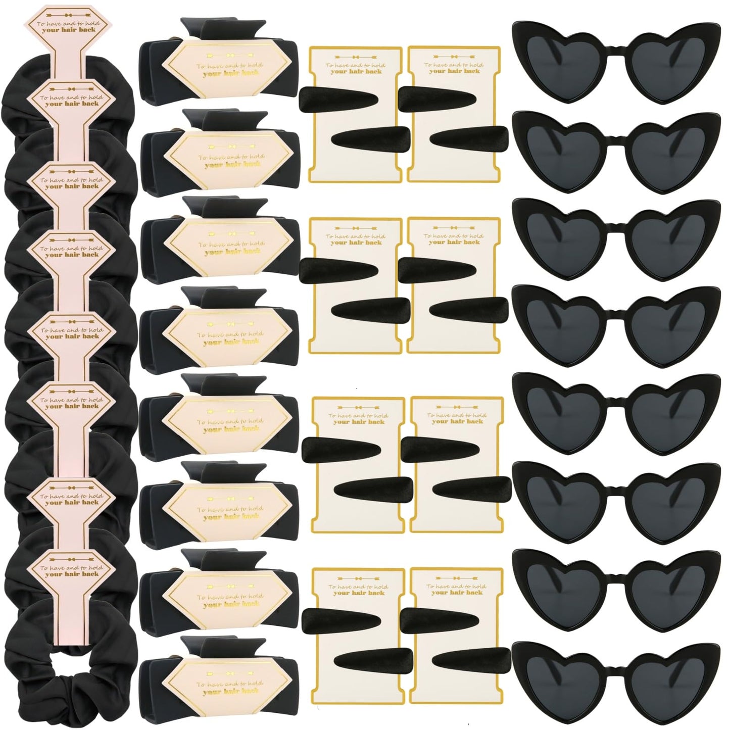 Tethzeng Bridesmaid Scrunchies Proposal Gifts Bachelorette Hair Claws Clips women heart sunglasses for Wedding Party Favors (black 40sets)