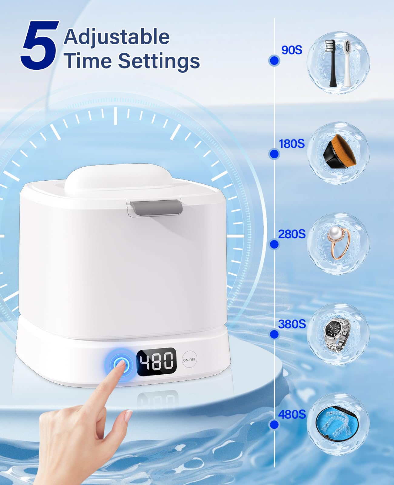 IAULF Ultrasonic Retainer Cleaner Machine, Dental Cleaning Pod, Sonic Retainer Cleaner Machine with Digital Timer for Dentures, Aligners, Braces, Night Guards, Jewelry 45kHz/319ml (White)