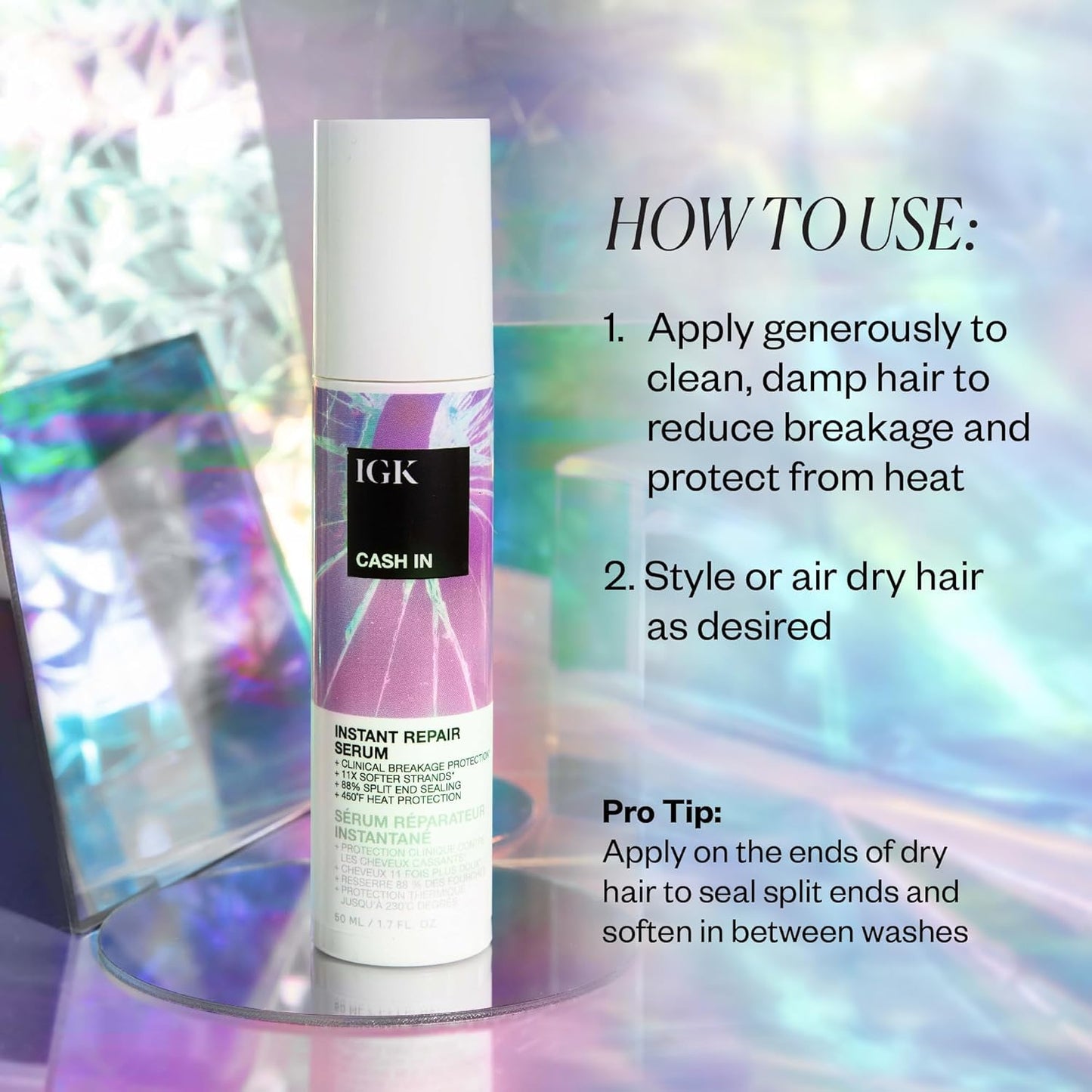 IGK Cash In Hair Serum - Instant Repair for Stronger Hair | Silicone-Free | 1.7 oz (Pack of 2)