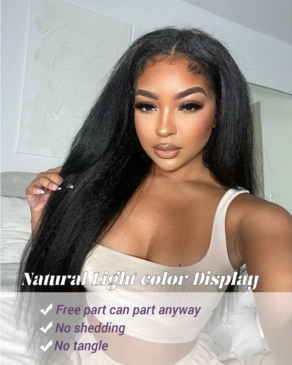 Emistar Afro Kinky Straight Lace Front Wigs Soft As Human Hair Pre Plucked With Baby Hair 180% Density Yaki Straight Transparent HD Lace Wig 200% Density Glueless Wigs for Black Women (13x6, 22 Inch)