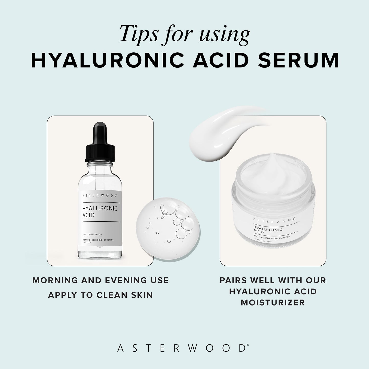 Asterwood Hyaluronic Acid Serum for Face - Plumping, Anti-Aging, Hydrating - Fragrance-Free - 2 Fl Oz