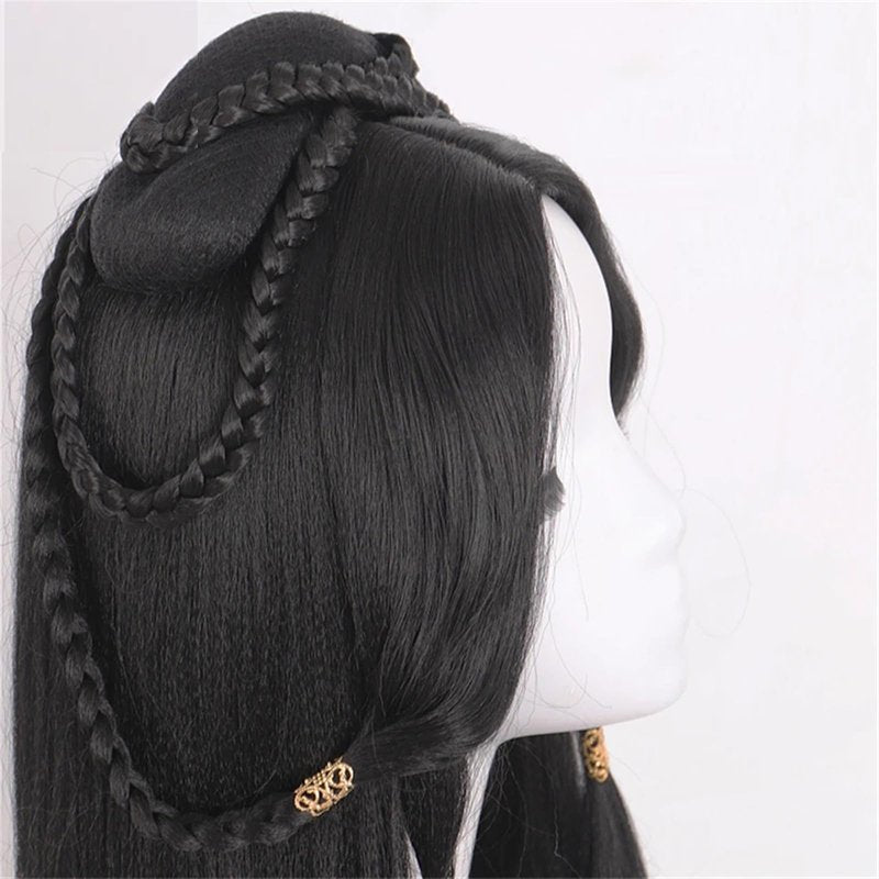 FOTN Chinese Vintage Wig Chinese Style Wig for Women Geisha Headband Wig Retro Headwear Wigs Bun Hair Pieces Hanfu Headdress Cosplay
