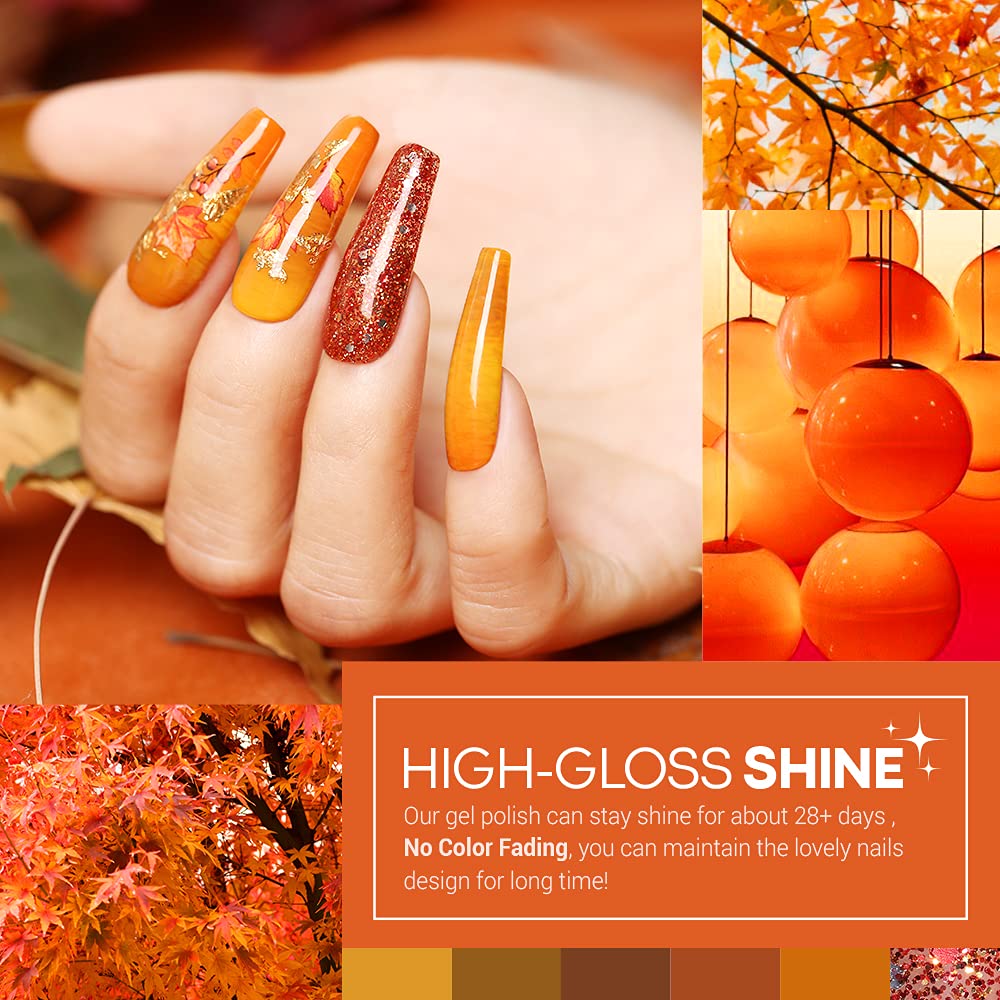 modelones Gel Nail Polish Set, 12 Colors Nude Brown Gel Polish Yellow Pumpkin Orange Sage Green Blue Wine Dark Red Nail Gel Polish Set Soak OFF LED Nail Art Gel Nail Gift Salon DIY