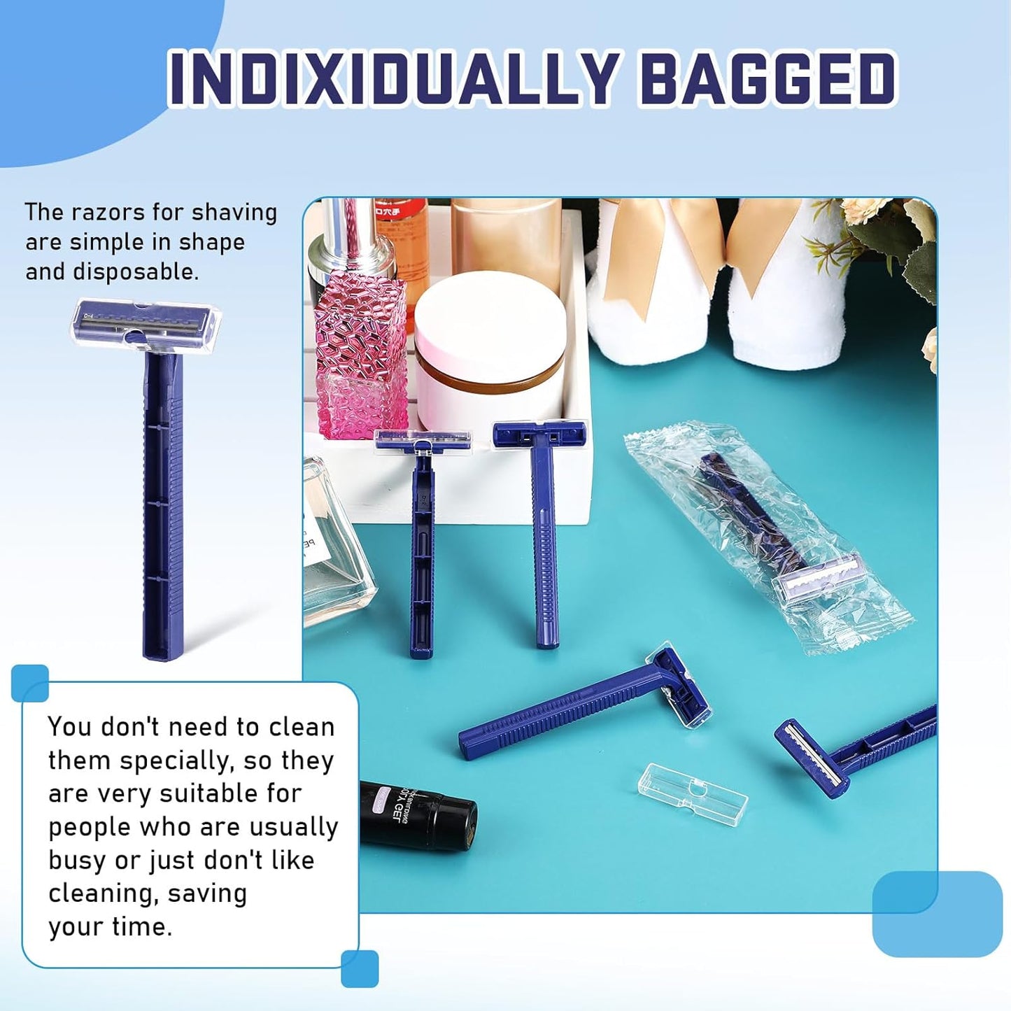 Twin Blade Razors for Men - Stainless Steel Disposable Shavers | Bulk Pack of 150 for Travel & Bathing