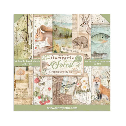 STAMPERIA INTERNATIONAL, KFT PAPER PAD 8X8 10PK FOREST, 20.3 x 20.3 (8" x 8"), Multicoloured