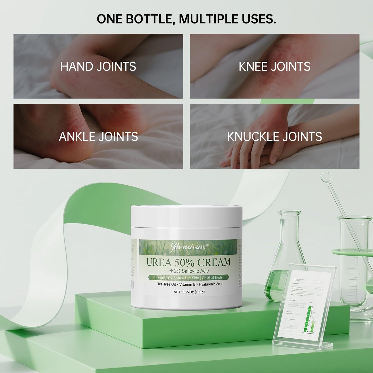 Yarmisun Urea Cream 50 Percent Feet Maximum Strength with Hyaluronic for Dry Skin Cracked Heels Callus Remover