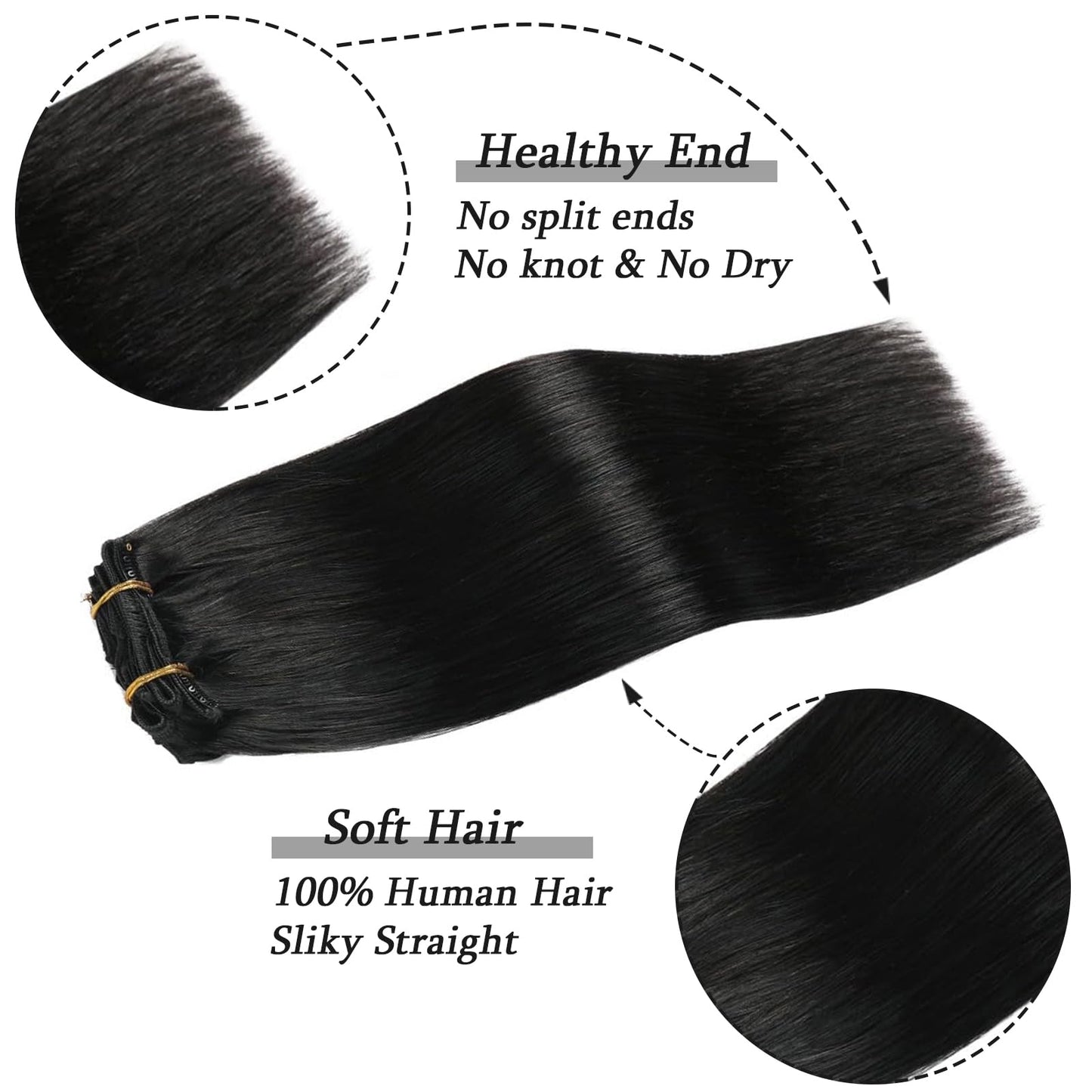 Savasana Clip in Hair Extensions Real Human Hair Straight 7 Pcs Long Black Hair Extensions Double Weft Thick Natural Black 14 Inch 80g